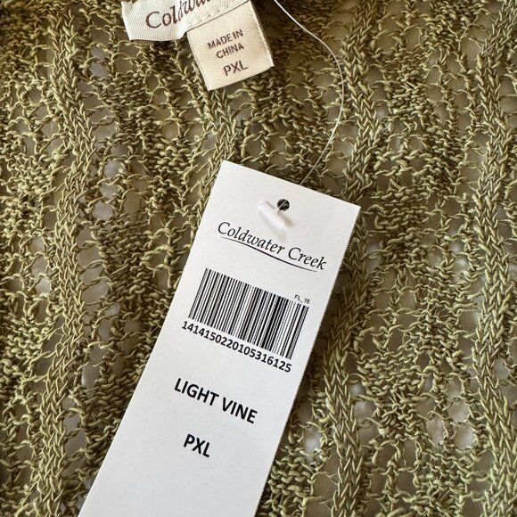 NWT Coldwater Creek Women’s Linen/Cotton Crochet Sweater Shrug, Light Vine, PXL - Picture 3 of 10